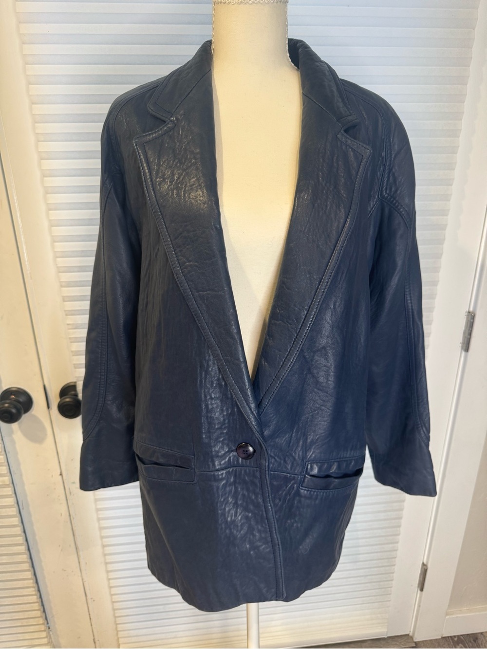 Vintage bagatelle Navy Leather Single-Button Blazer SC